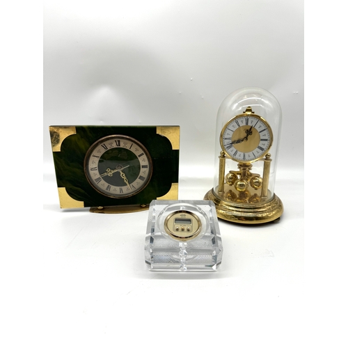 104 - Three Clocks including glass domed anniversary clock