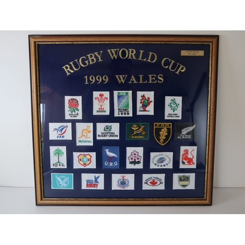 160 - Rugby - Rugby World Cup 1999 Wales Patches Limited Edition 687/1000 Framed 57cm x 60cm