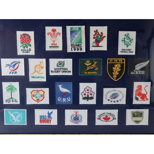 160 - Rugby - Rugby World Cup 1999 Wales Patches Limited Edition 687/1000 Framed 57cm x 60cm