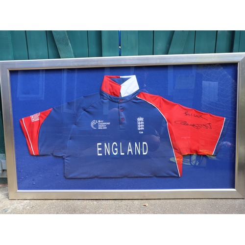 165 - Cricket - Framed England ICC Champions Trophy India 2006 Jersey signed by ANDREW 'FREDDIE' FLINTOFF ... 