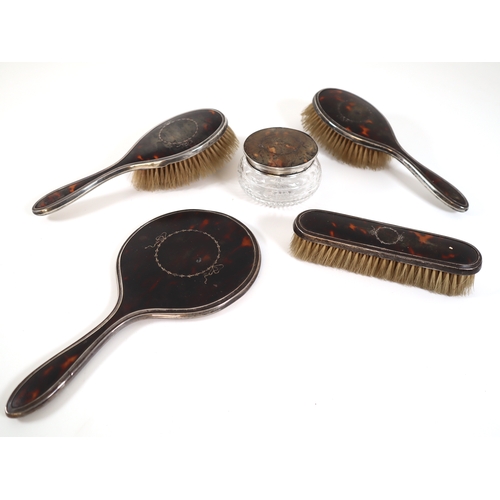 117 - Sterling Silver Silver Tortoise Shell Vanity Set by Albert Carter c1929