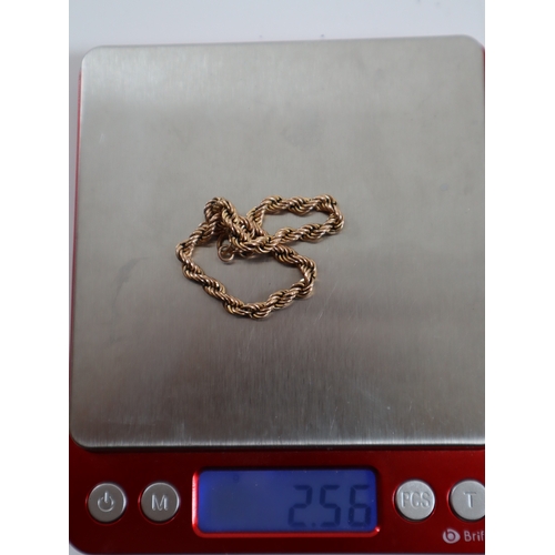 120 - 9ct yellow gold rope link bracelet 2.5g