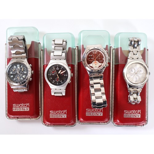 171 - Four Swatch Irony Stainless / Aluminium Watches in cases