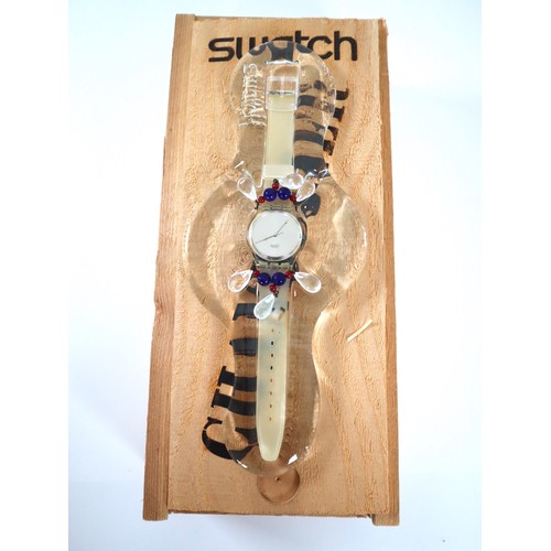 179 - Swatch Chandelier Watch in Wooden Display Box and Glass Display Stand