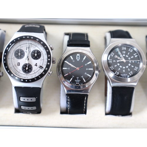 183 - 12 x Swatch Watches including Chrono in Aluminium Display Case