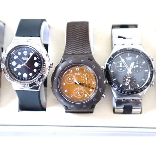 183 - 12 x Swatch Watches including Chrono in Aluminium Display Case