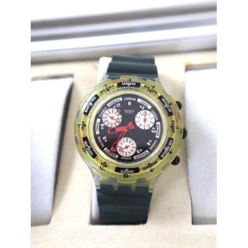 185 - 6 x Big Face Chrono Swatch Watches in Aluminium Display Case