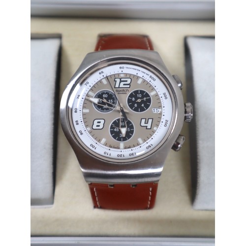 185 - 6 x Big Face Chrono Swatch Watches in Aluminium Display Case