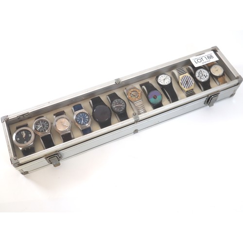 188 - 12 x Swatch Watch Watches in Aluminium Display Case