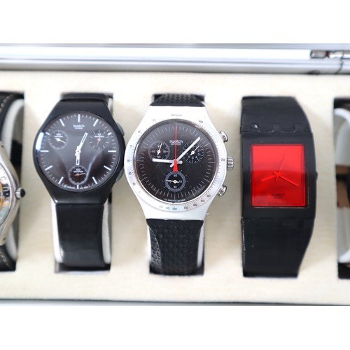 189 - 10 x Swatch Watches including Automatic's in Aluminium Display Case