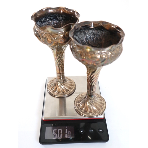 132 - Pair of weighted Sterling Silver Repoussé Goblets by  M Bros Birmingham 1921 - 19cm - 501g