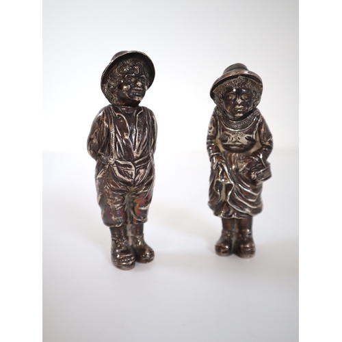 134 - Pair 19th century Dutch Man & Woman Salt & Pepper Sellers - Silver 985 Marks 10cm - 146g