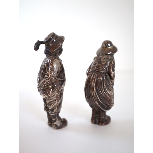 134 - Pair 19th century Dutch Man & Woman Salt & Pepper Sellers - Silver 985 Marks 10cm - 146g