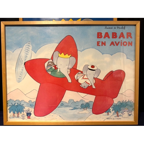 210 - Babar + Babar En Avion Laurent de Brunhoff Editions du Desastre Ltd edition Posters c1989 84cm x 64c... 