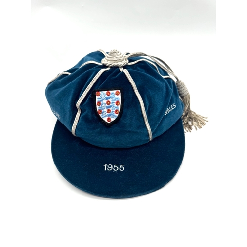 216 - Blue England International Football cap. England Scotland Wales 1955 awarded to Frank Blunstone Chel... 