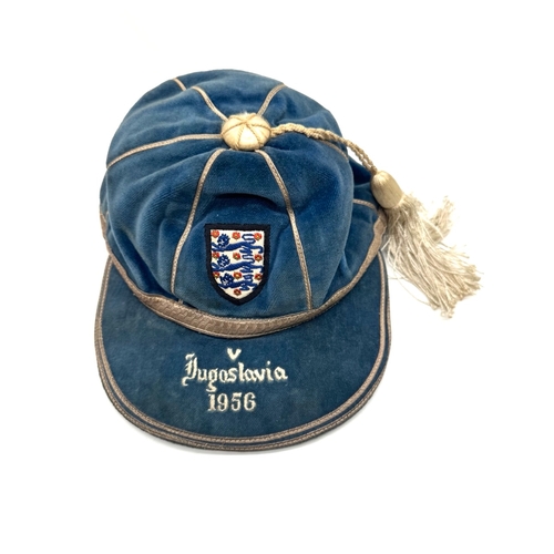 217 - Blue England International Football cap. England v Yugoslavia 1956 awarded to Frank Blunstone Chelse... 