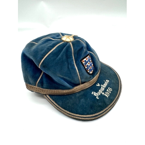 217 - Blue England International Football cap. England v Yugoslavia 1956 awarded to Frank Blunstone Chelse... 