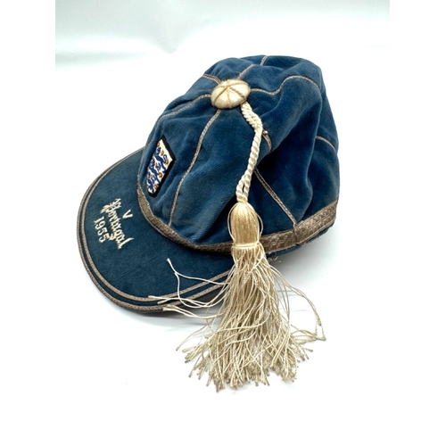 218 - Blue England International Football cap. England v Portugal 1955 awarded to Frank Blunstone Chelsea ... 