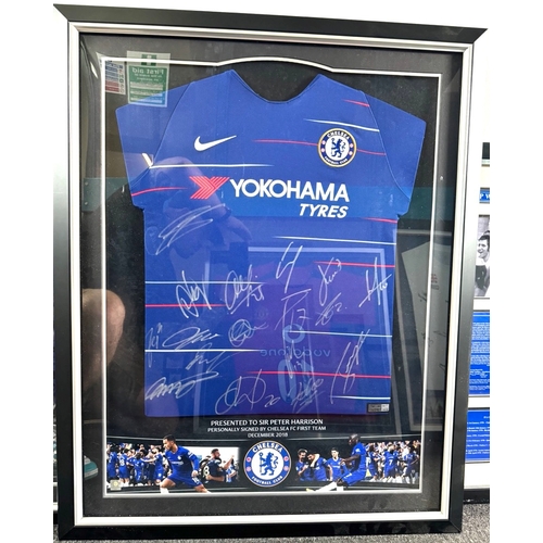 219 - Signed Chelsea FC Shirt Framed signed personally by Chelsea FC First Team December 2018 presented to... 