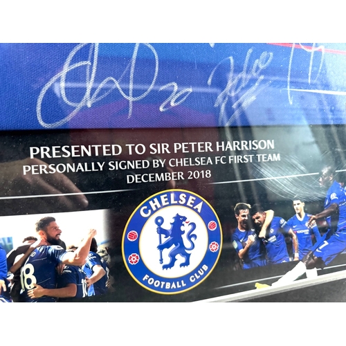 219 - Signed Chelsea FC Shirt Framed signed personally by Chelsea FC First Team December 2018 presented to... 