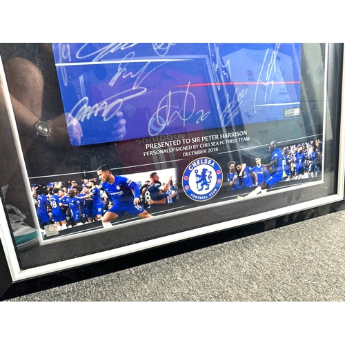 219 - Signed Chelsea FC Shirt Framed signed personally by Chelsea FC First Team December 2018 presented to... 