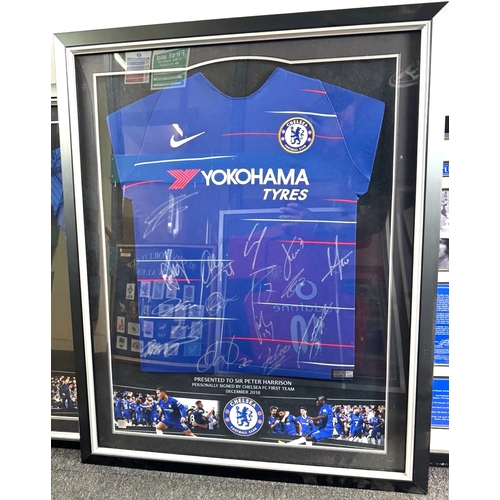 219 - Signed Chelsea FC Shirt Framed signed personally by Chelsea FC First Team December 2018 presented to... 