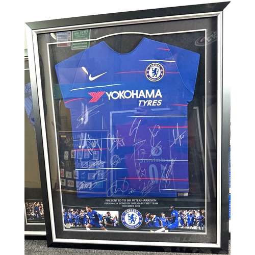 219 - Signed Chelsea FC Shirt Framed signed personally by Chelsea FC First Team December 2018 presented to... 