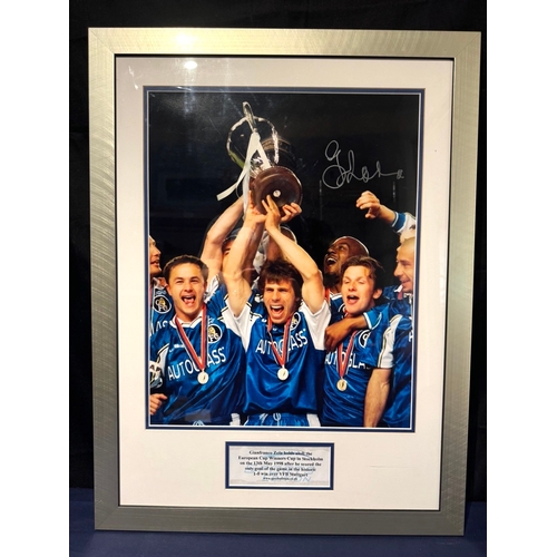 224 - Framed & hand-signed Photo of Gianfranco Zola holding European Cup Winners Cup 1998 with COA