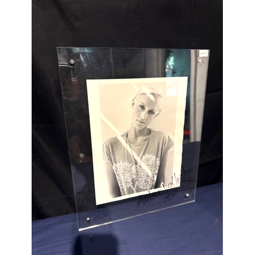 227 - Hand signed on perspex balck and white photograph of Amber Valletta American Model & Actress 40cm x ... 