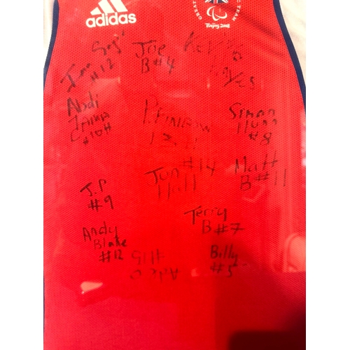 229 - Framed & Signed Great Britain Paralympics Team Beijing 2008 Jersey signed by Athletes 54cm x 76cm