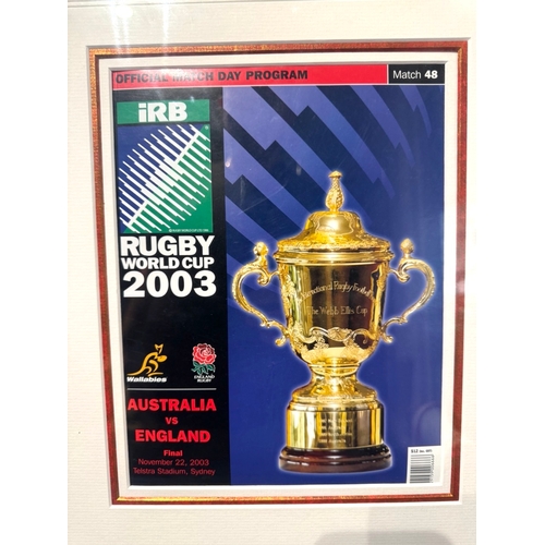 230 - England Rugby - Martin Johnson Signed Photograph framed with World Cup Australia vs England Programm... 