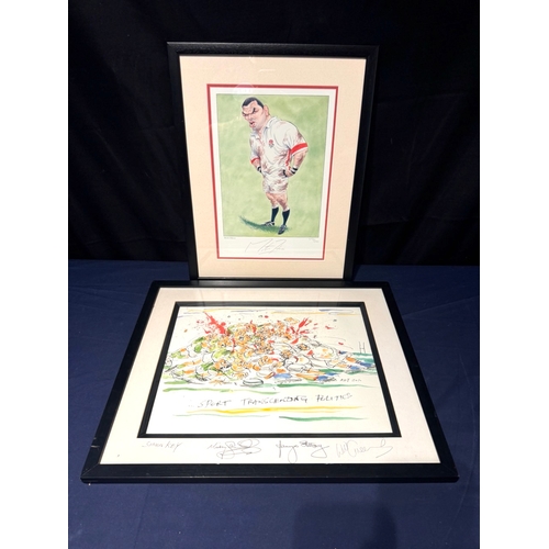 231 - Signed Martin Johnson Print + Signed Simon Key Sport Transcending  Politics signed by England Rugby ... 