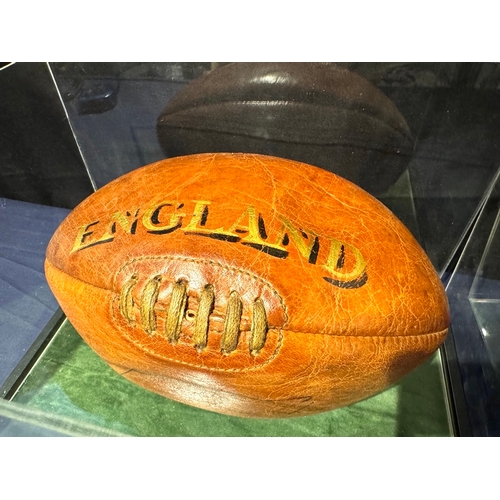 232 - Replica Leather England Rugby Ball Signed by Martin Johnson in case