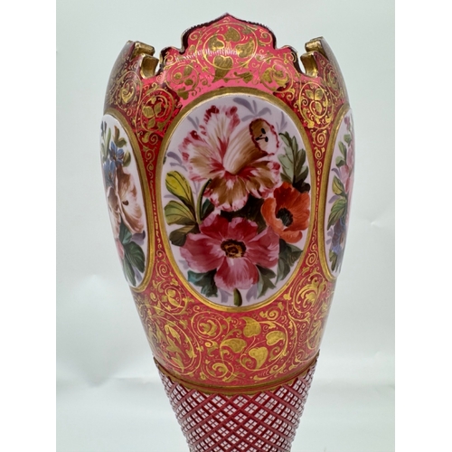 233 - 19th Century Bohemian Crystal Ruby and Gilded Vase - 32cm