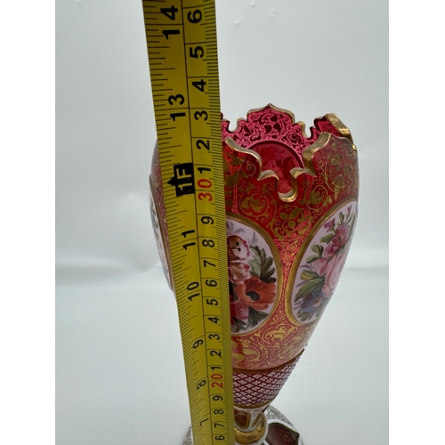 233 - 19th Century Bohemian Crystal Ruby and Gilded Vase - 32cm