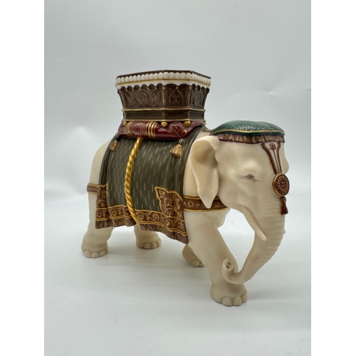 236 - c1880 Royal Worcester Indian Elephant Figured Vase by James Hadley - hand-painted 20cm x 22cm