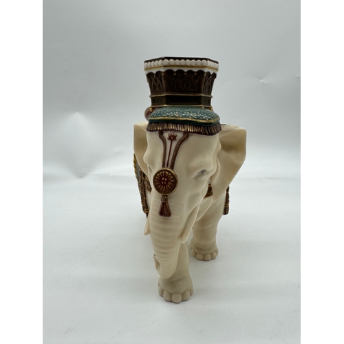 236 - c1880 Royal Worcester Indian Elephant Figured Vase by James Hadley - hand-painted 20cm x 22cm