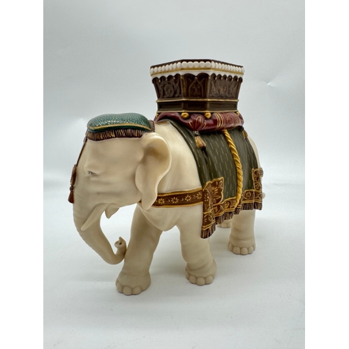 236 - c1880 Royal Worcester Indian Elephant Figured Vase by James Hadley - hand-painted 20cm x 22cm