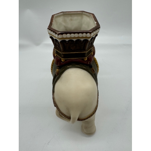 236 - c1880 Royal Worcester Indian Elephant Figured Vase by James Hadley - hand-painted 20cm x 22cm