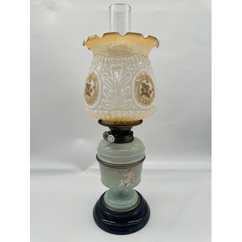 237 - 19th century Hinks Duplex Ceramic Paraffin Lamp Grecian Decoration