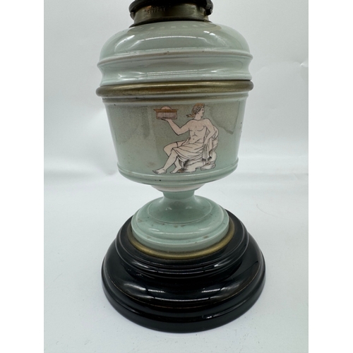 237 - 19th century Hinks Duplex Ceramic Paraffin Lamp Grecian Decoration