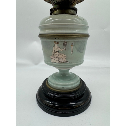 237 - 19th century Hinks Duplex Ceramic Paraffin Lamp Grecian Decoration