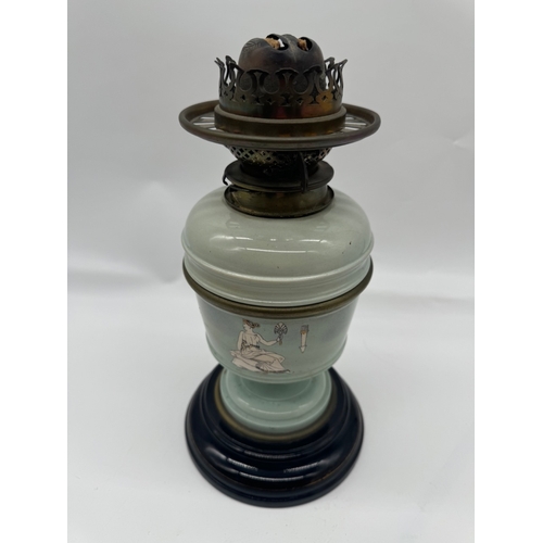 237 - 19th century Hinks Duplex Ceramic Paraffin Lamp Grecian Decoration