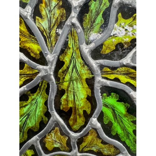 238 - Vintage Green Man leaded stain glass plaque - 54cm x 42cm