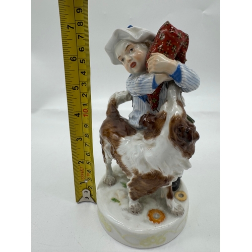 241 - Early 20th Century Meissen Boy & Dog - Erich Hosel 18cm A/F