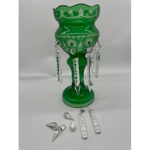 242 - 19th Century Green Bohemian Glass Lustre - 36cm