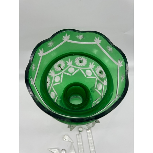 242 - 19th Century Green Bohemian Glass Lustre - 36cm