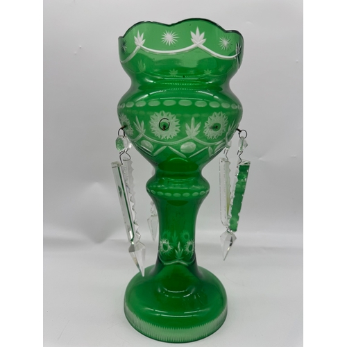 242 - 19th Century Green Bohemian Glass Lustre - 36cm