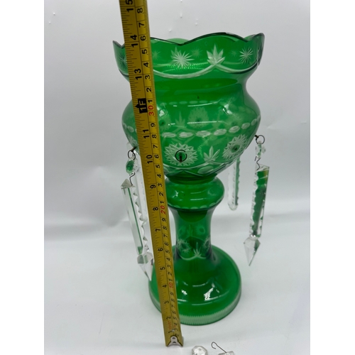 242 - 19th Century Green Bohemian Glass Lustre - 36cm