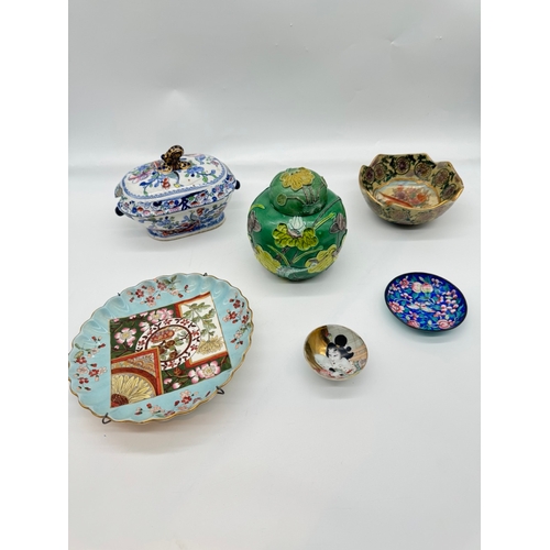 243 - Collection of 19th - 20th century Oriental inspired ceramics + cloisonné pin dish